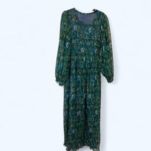 Handmade cottage colorful floral lined pleated prairie maxi dress no size